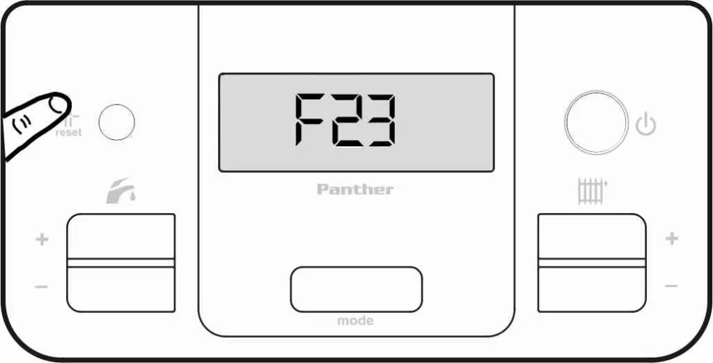 Отображение ошибки F23 на панели управления котлом Protherm